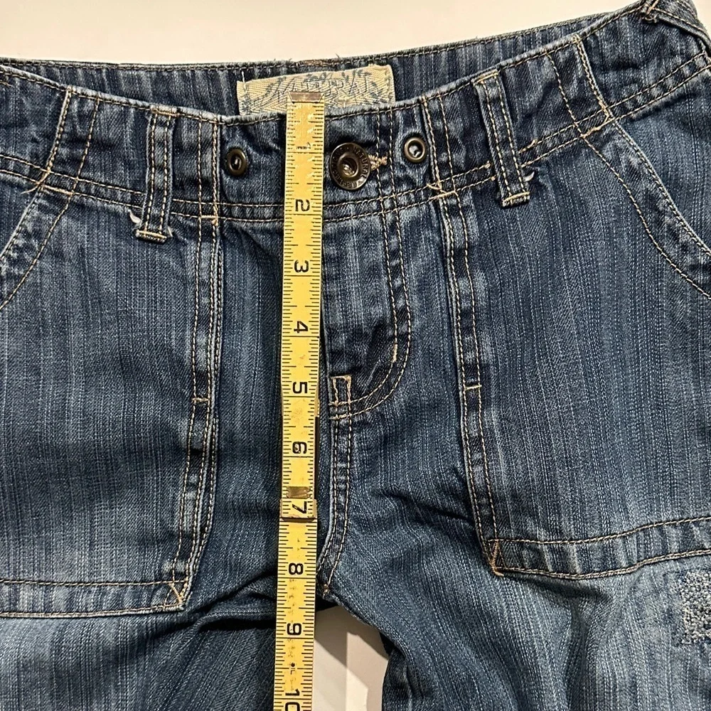 Natural Reflections distressed Blue Denim cargo Bermuda long Jean Shorts size 2